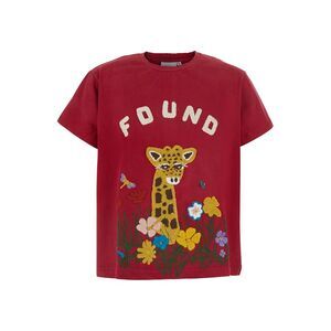 Found Men Red Crew Neck T-Shirt With Maxi Print On The Front In Cotton For Men